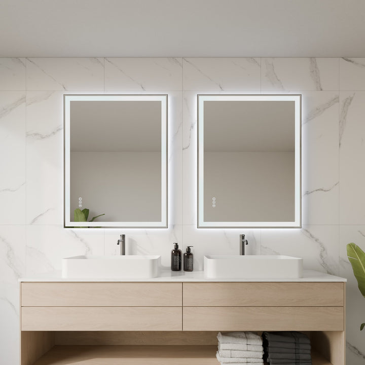 Lumixe Nexus Rectangular Framed LED Mirror in Matt Black