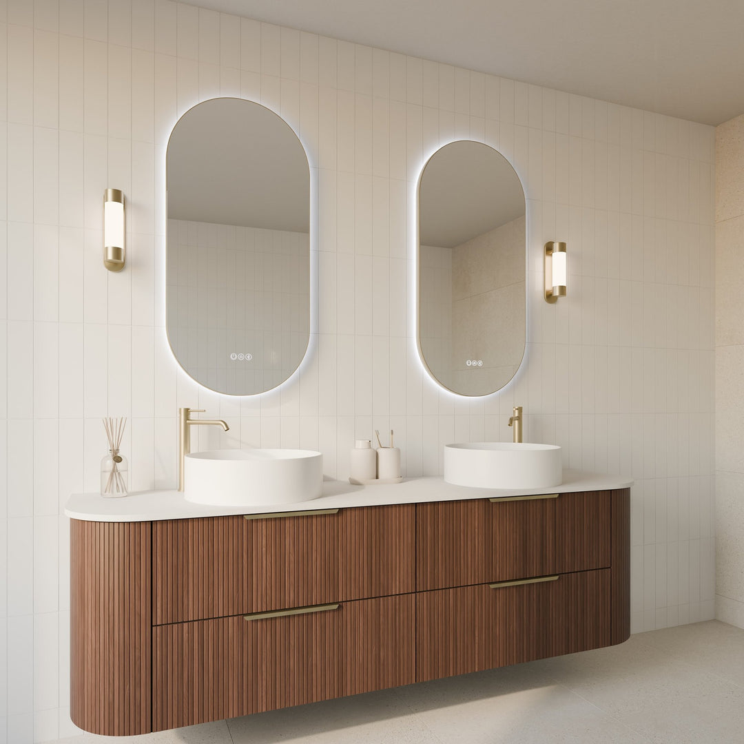 Lumixe Orvis Pill Framed LED Mirror in Brushed Gold