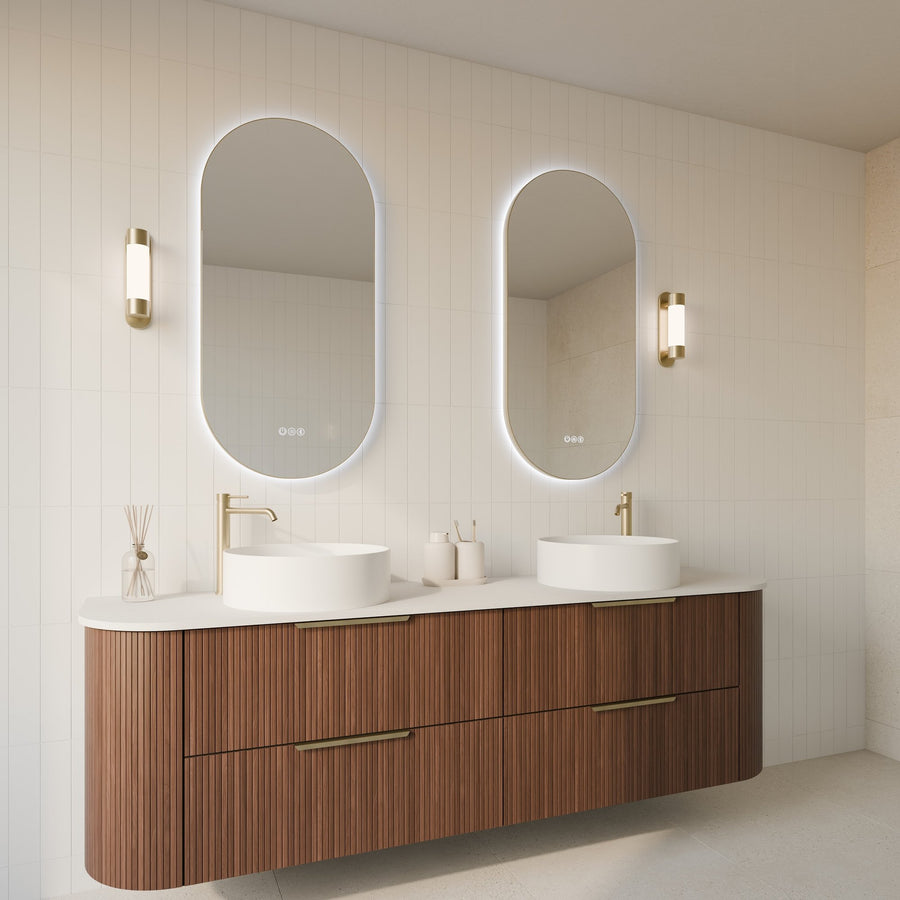 Lumixe Orvis Pill Framed LED Mirror in Brushed Gold