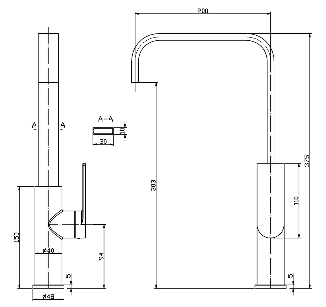 Evie Sink Mixer dimensions