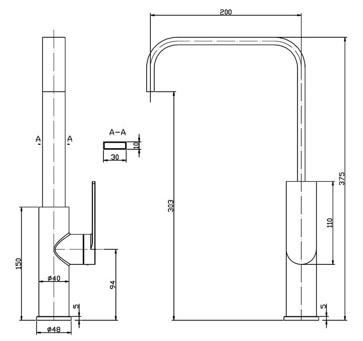 Evie Sink Mixer dimensions