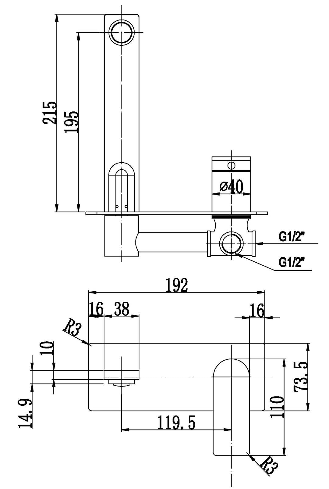 Evie Wall Basin Mixer dimensions
